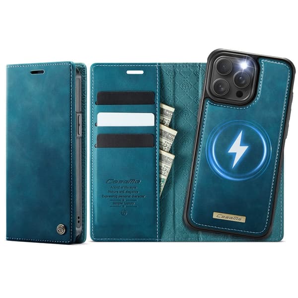 CASEME Til iPhone 15 Pro Max Lommebokdeksel Magnetisk Avtakbar RFID Beskyttelse - Coffee Blue