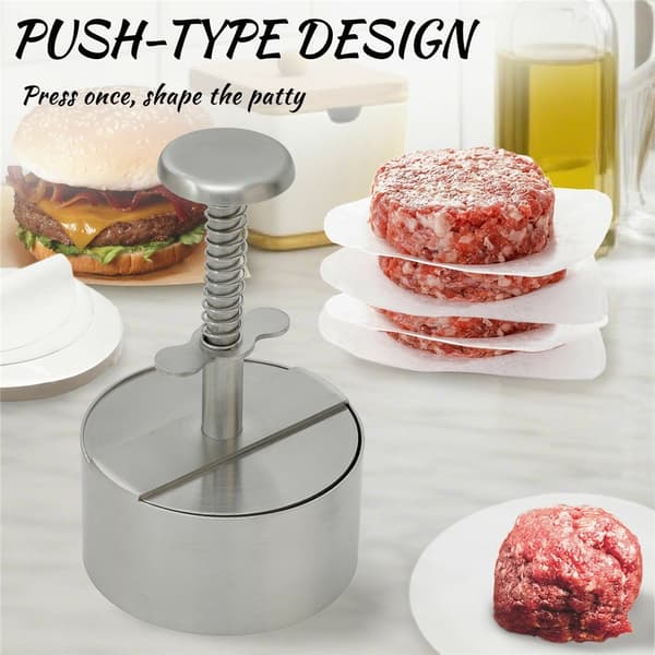 Hamburgerpresse (11,4 cm) i rustfritt stål med fjær og avtakbare deler Silver