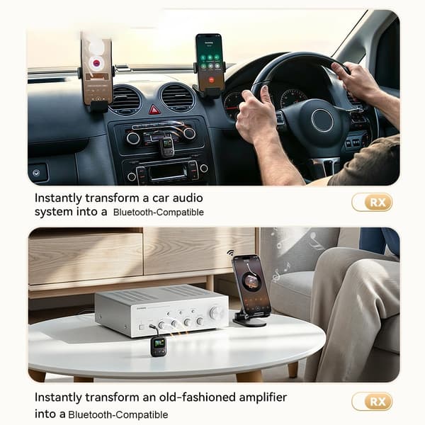 2-i-1 Bluetooth-kompatibel AUX-lydadapter (RX/TX) med LCD-skjerm for bil høyttalere Black