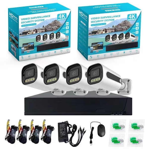 4-kanalig DVR-kit Övervakningskamera HD-säkerhet CCTV-system för utomhusbruk Vit