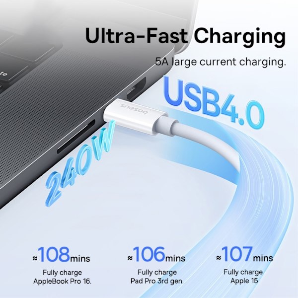 BASEUS Superior 1 M pikalatauskaapeli 240 W USB-C - USB-C White