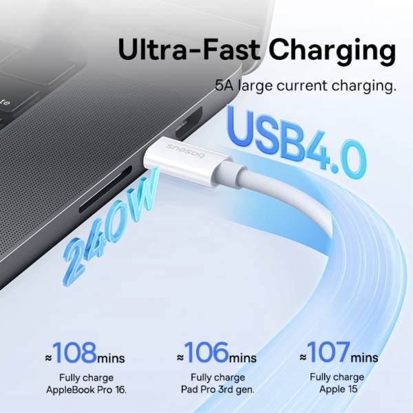 BASEUS Superior 1M hurtigopladningskabel 240W USB-C til USB-C White