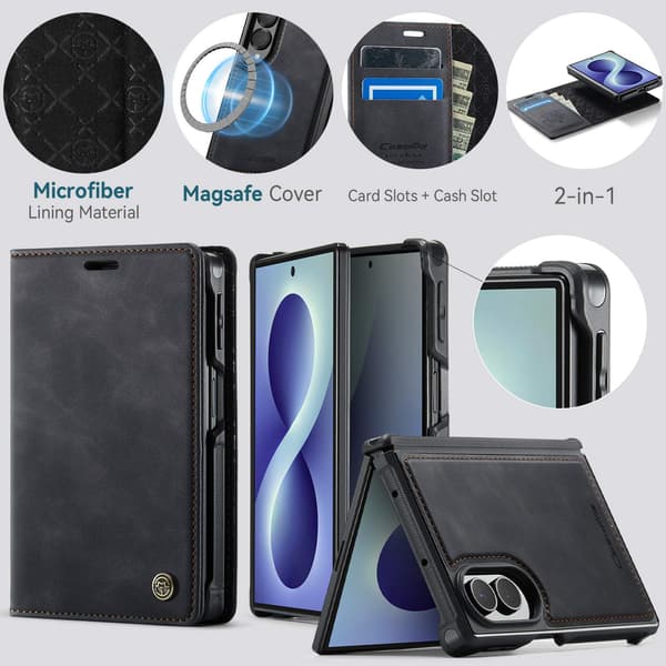 CASEME Magnetisk telefonlommebokdeksel til Samsung Galaxy Z Fold8 Black