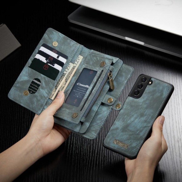 CASEME Samsung Galaxy S21+ (Plus) Retro läder plånboksfodral Blå Blå