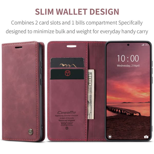 CASEME Retro Lompakkokotelo Xiaomi 15T Pro  - Punainen Red