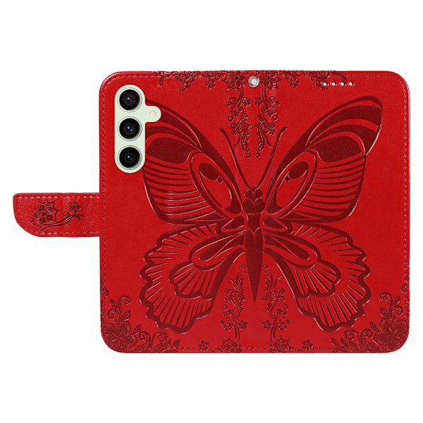 Til Samsung Galaxy S24 FE Etui Stand Tegnebog Etui Sommerfuglemønster Red