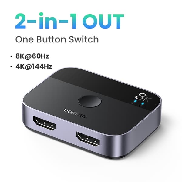 HDMI-splitter 8K/60Hz 4K/120Hz – Switch/adapter (2 inn, 1 ut) HDMI 2.1-omformer Black