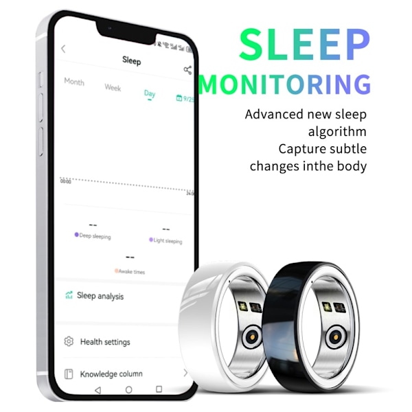 Multifunktion Smart Ring Health Tracker Søvn Hjertefrekvens Blod oxygen overvågning 20# Black