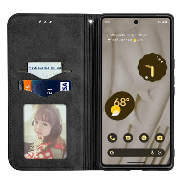 Google Pixel 7a puhelimen kansi korttipaikoilla lompakkokotelolla - musta Black