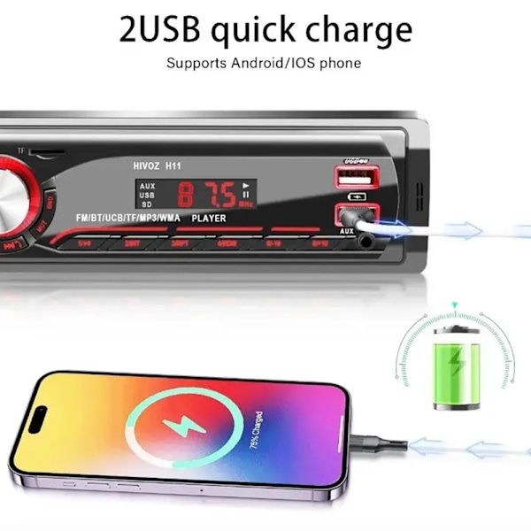 Bilstereo MP3-afspiller Bluetooth FM-radio Bilstereosystem TF-kort U Disk Black
