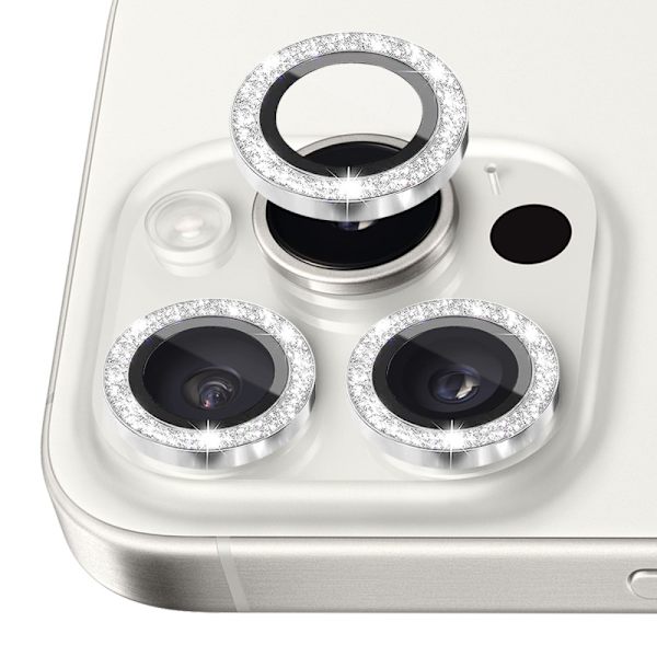 NORTHJO Kameran Linssinsuoja Glitterillä iPhone 16 Pro / 16 Pro Max, Karkaistu Lasi ja Metalli Silver