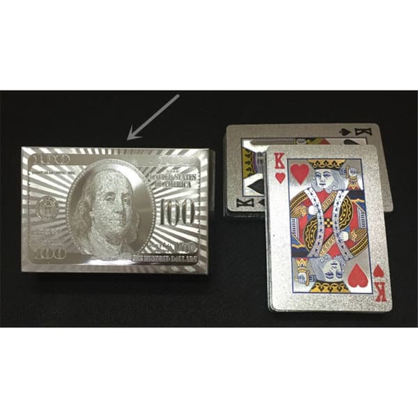 54kpl Creative Vedenpitävä 100 dollarin muoviset pokeripelikortit - hopea Silver