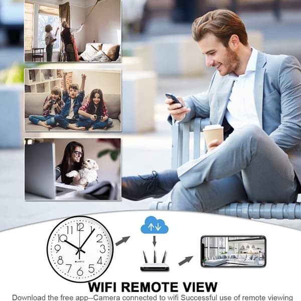 Väggklocka Minikamera HD 1080P Rörelsedetektering Hemsäkerhet Dold WiFi-kamera Svart