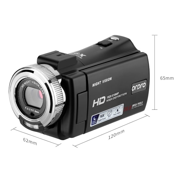 1080P Full HD Videokamera med nattmodus for Vlogging og YouTube Black