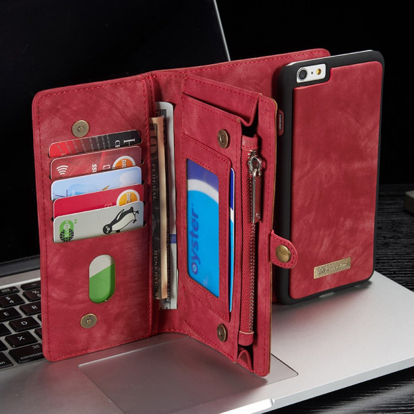 CASEME iPhone 6s 6 Plus Retro halkaistu nahkalompakkokotelo, punainen Red