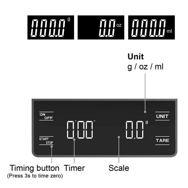 3KG digital LED display kaffevægt timer Høj præcision køkkenvægt Black