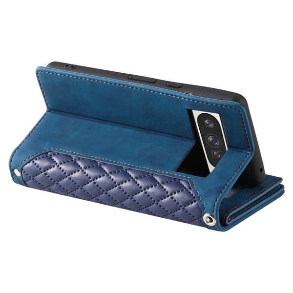Til Google Pixel 10 Pro XL Zipper Wallet Case Rhombus Telefoncover Blue