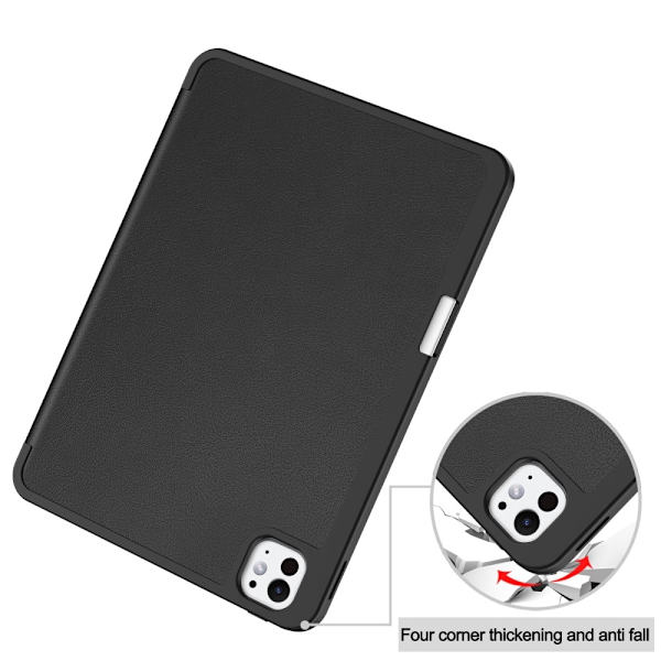 Til iPad Pro 11 (2024) Etui Tre-fold Stativ Tablet Cover med Pen Holder - Sort Black