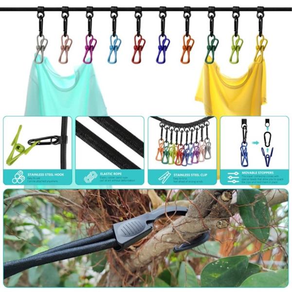 Punch - fri tørresnor Camping Tørrende elastisk tørresnor Black