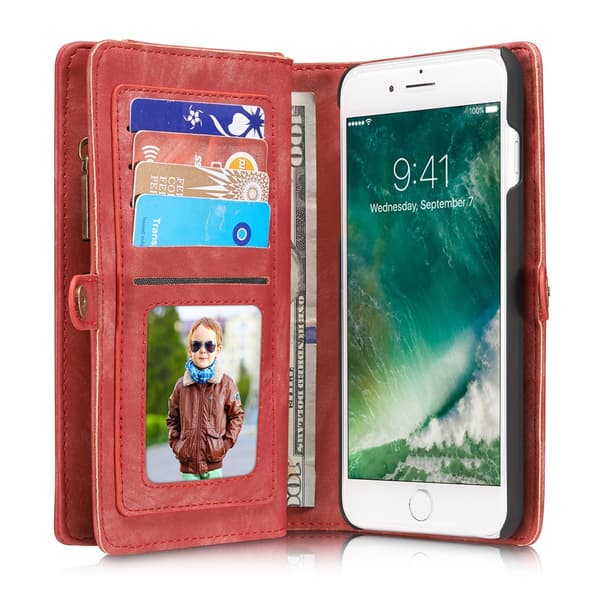 CASEME iPhone 7 Plus / 8 Plus Retro Split läder plånboksfodral - Röd Röd