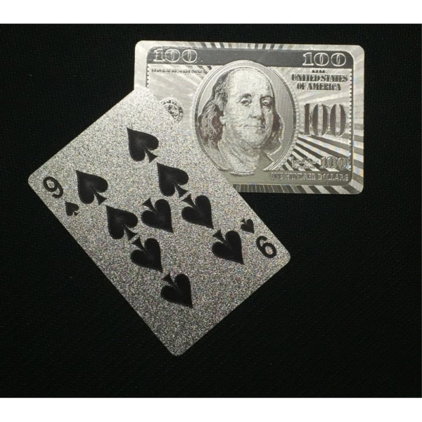 $100 Silver Plast PVC Poker Vattentäta Spelkort Kortlek Silver