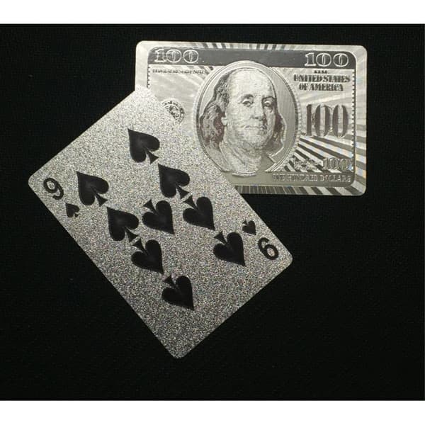 54stk Creative Vandtæt 100 Dollar Plastic Poker spillekort - Sølv Silver