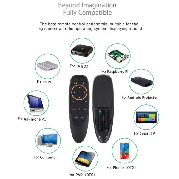G10 trådlös mus Fjärrkontroll för Laptop PC Android TV Box Svart