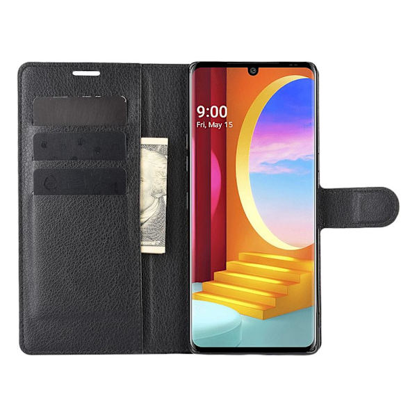 Litchi Wallet Stand Case for LG Velvet Black