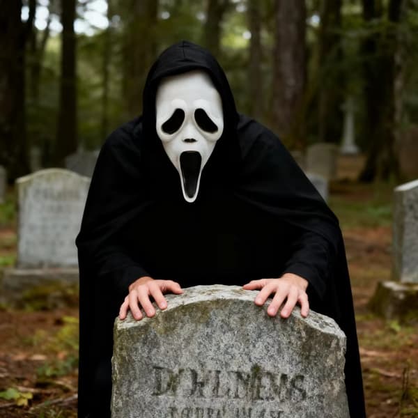 Eksklusiv GhostFace Scream Mask Masquerade Maskerademaske i blødt materiale inklusive kniv Black
