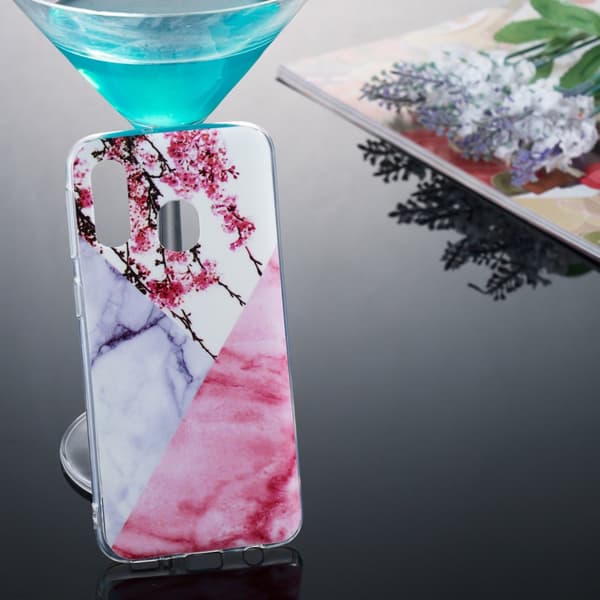 Marble Pattern IMD TPU Soft Back Suojakuori - Samsung Galaxy A40 - Style F Black