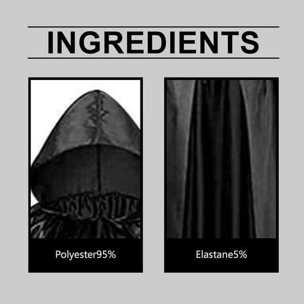 ZERILUNA 150 cm lang hættekappe, justerbar snøre, Halloween, vampyr, Black