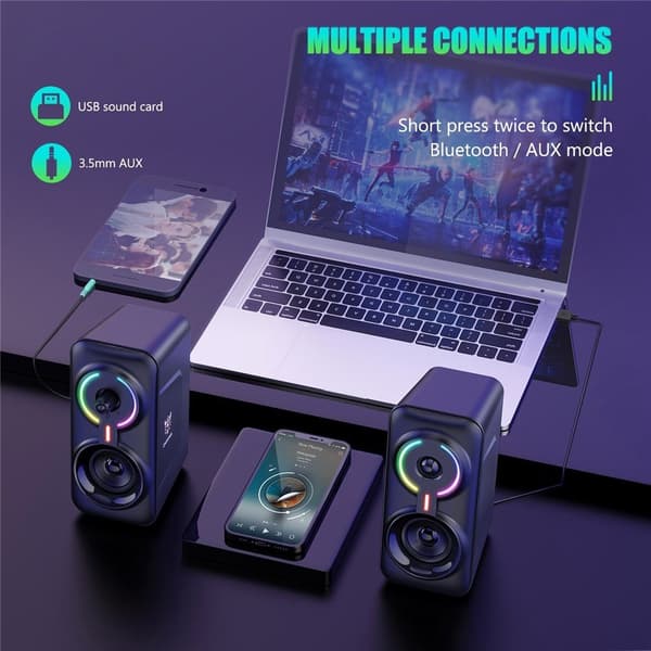 ONIKUMA USB-kablet højttaler computerhøjttaler 3D stereolyd RGB-lys Black