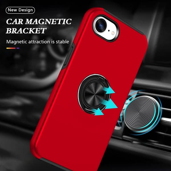 Til iPhone 17e / 16e Finger Ring Kickstand Hybrid Taske Red