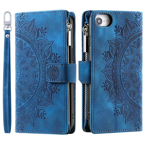 För iPhone 16e plånboksfodral Fodral Skal Mandala blommönster Blå