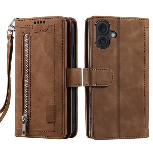 iPhone 17 Kuori Vetoketjutaskulla ja 9 Korttipaikalla Brown
