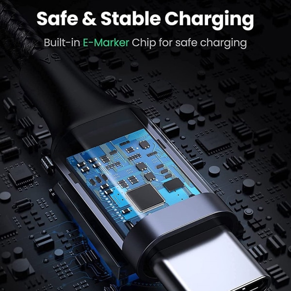 UGREEN 1m 100W snabbladdning sladd kabel USB-C datakabel böjd Svart