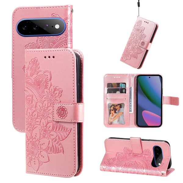 Blommönstrat Plånboksfodral med Stativ till Google Pixel 11 Pro XL Rosa
