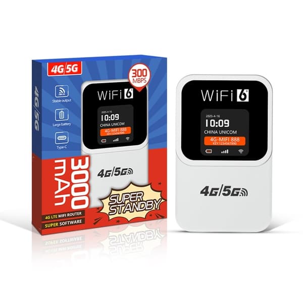 4G WiFi Router Tid og datovisning 300 Mbps WiFi6 Mobilt Hotspot Eurasisk White