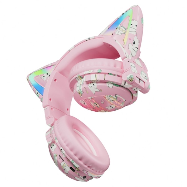 Cat Ears Bluetooth Headset Mikrofon Trådløse Hovedtelefoner - Pink Pink