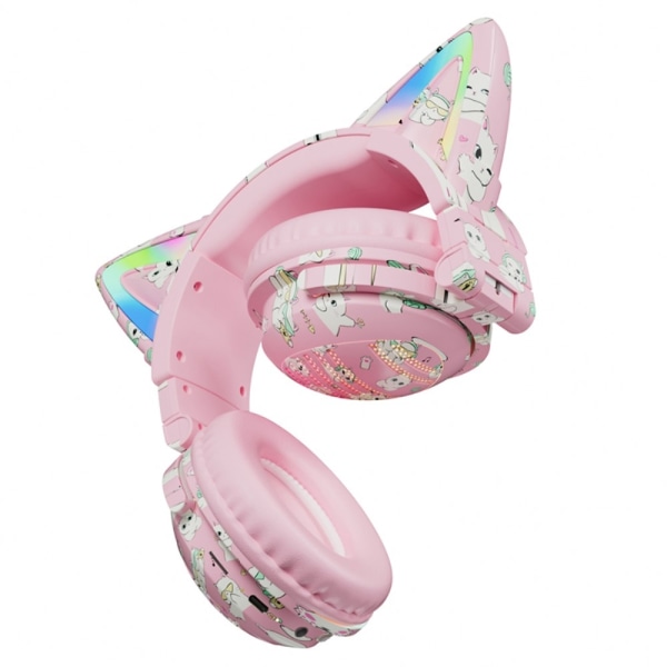 Kattøre Bluetooth-hodetelefoner med mikrofon - Rosa Pink