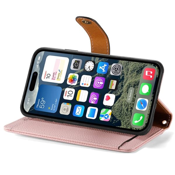 For iPhone 17 Skal RFID-blockering Dragkedjeficka Plånboksfodral med Rem - Rosa Rosa
