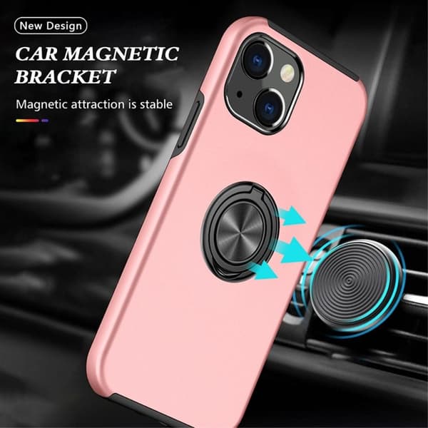 iPhone 14 Plus Fingerring Kickstand Hybrid Taske - Lyserød Pink