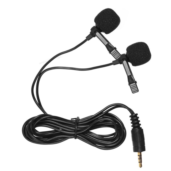Lavalier Lapel Dual Head Mikrofon Mikrofon 3.5 mm lydplugg Black