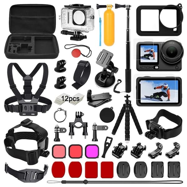 54-i-1 tilbehør til DJI Osmo Action 6 actionkamera. Masser af gode ting. Black