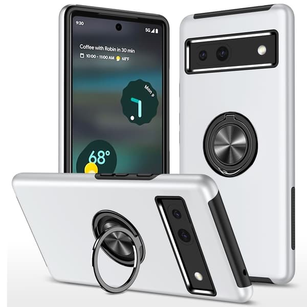 Hybrid-etui med fingerreim og kickstand for Google Pixel 8a Silver