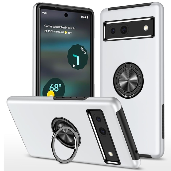 Til Google Pixel 8a Fingerring Kickstand Hybrid Taske Silver