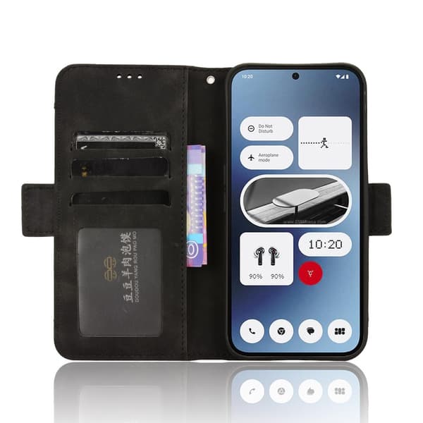 Til Nothing Phone (2a) Læderetui Flere Kortpladser Magnetisk Lukning cover Black