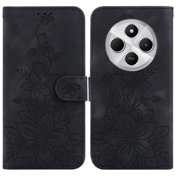 Til Xiaomi Redmi 14C 4G Cover Lily Flower Imprint Telefoncover med Støtte Black