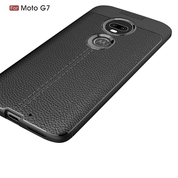 Motorola Moto G7 / G7 Plus TPU skal Litchi Texture - Svart Svart