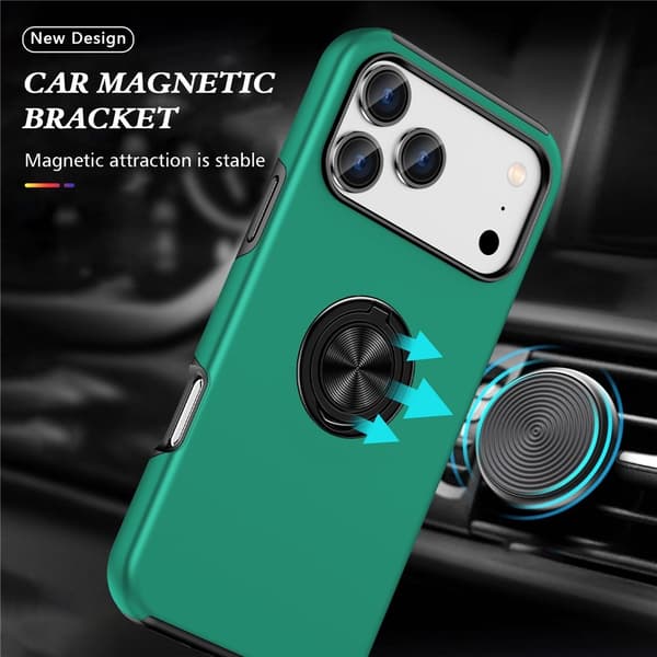 Til iPhone 17 Pro Finger Ring Kickstand Hybrid Taske Green